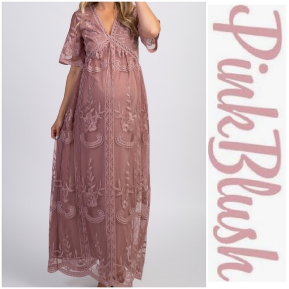 Pinkblush Dark Mauve Lace Maternity Maxi Dress - Picture 3 of 6